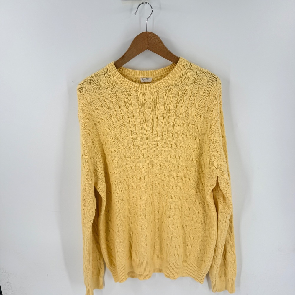 John Galt Cable Knit Crewneck Sweater Yellow One Size Oversized Preppy Fisherman